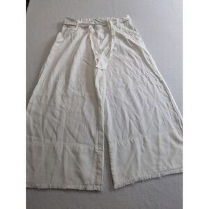 Anthropolgie Cloth Stone Wide Leg Crop Small White Tencel Pull On Raw Hem Beachy